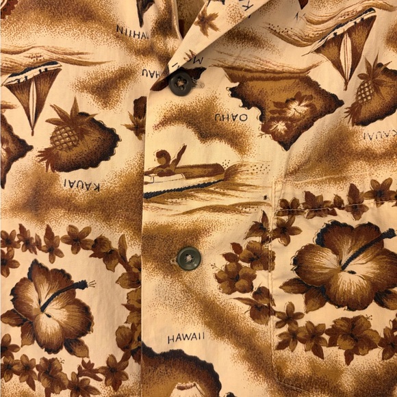 VTG Ui-Maikai Hawaiian Button Shirt Mens Medium Brown-Tan Islands Floral READ - Picture 3 of 9